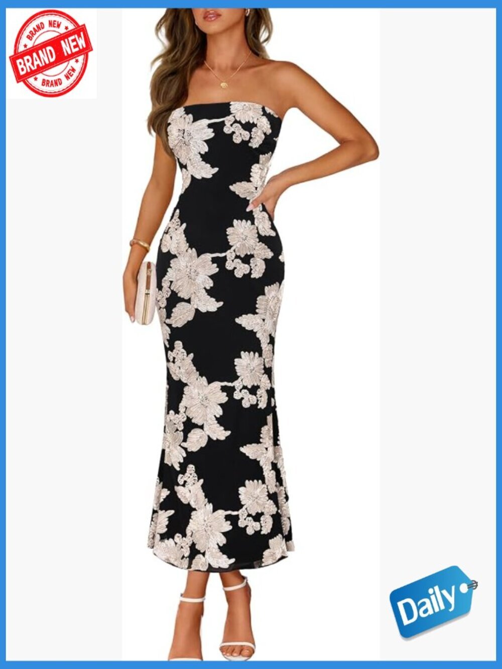 Strapless Maxi Dress Bodycon Formal 3D Floral Wedding Guest Cocktail